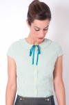 Camisa pin up de cuadros vichy turquesa y vainilla con botones amarillos y lazo en el delantero