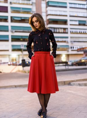 Falda vuelo roja A-Line